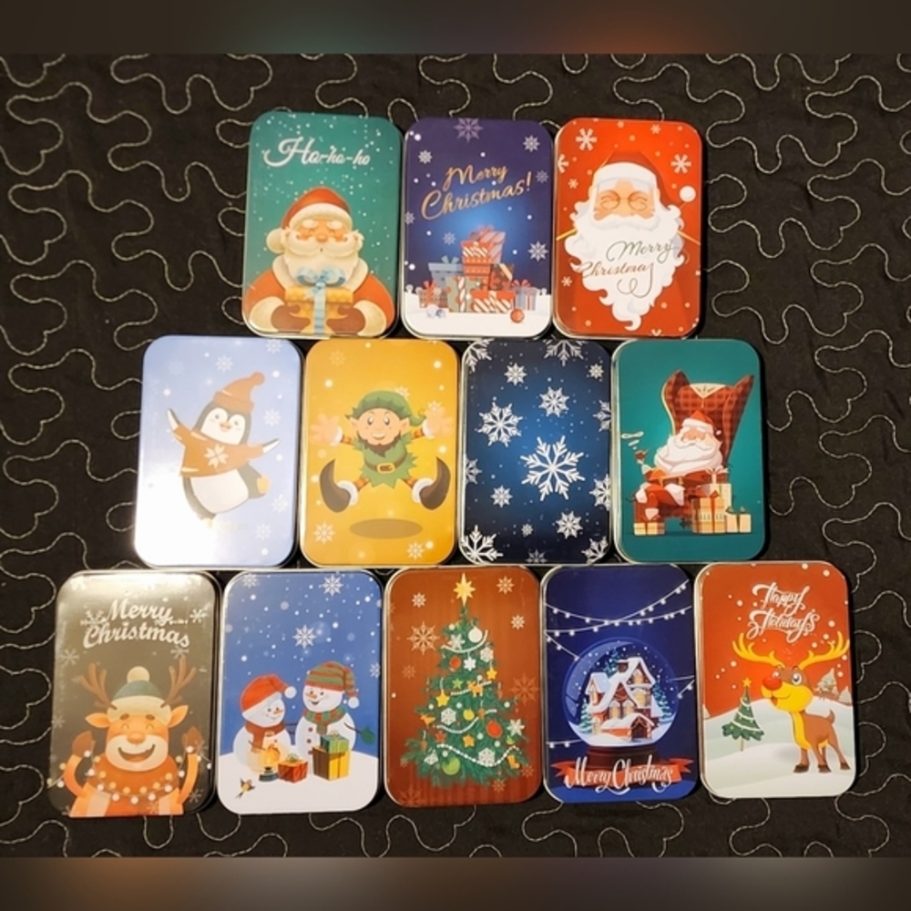 NEW Moretoes 12 Piece Christmas‎ Tin Gift Card Containers Stocking Stuffers